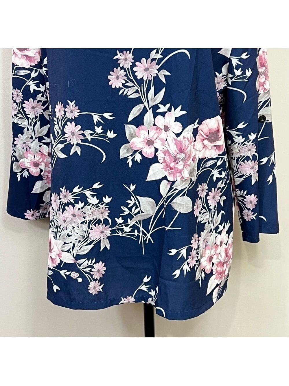 Women Long Sleeve Shirt Tunic Tops Flower Print Blouse Shirts Blue Pink Size XL - Picture 5 of 11